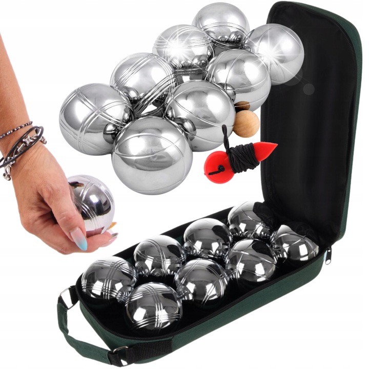 8 db krómozott pétanque golyó készlet, 4 modell, 72mm, tokkal