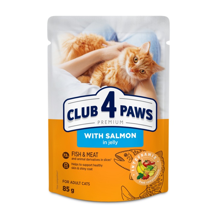Hrana umeda completa pentru pisici, Club 4 Paws Premium, cu somon in jeleu, 24 x 85g