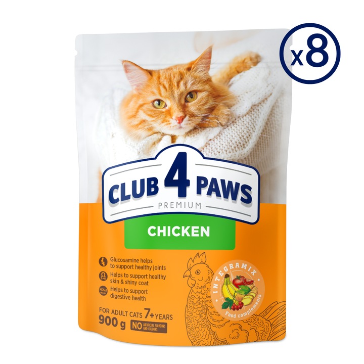 Hrana uscata Club 4 Paws Premium Economy Pack, cu pui, pisici adulte, 8 x 900g, 7.2 kg