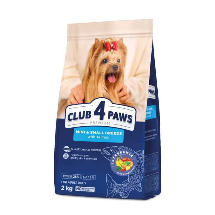 Hrana uscata Club 4 Paws Premium, cu somon, pentru caini adulti de talie mini si mica, S, 2 kg