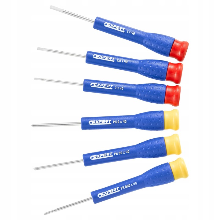 Комплект от 6 прецизни отвертки Expert, размери 2,0x40mm - 3,0x40mm, тип Phillips, многоцветни