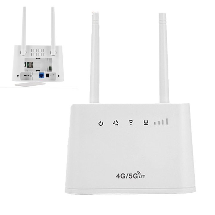 Рутер Smart 4G CPE, SANSES, LTE Скорост, Предефинирана Усъвършенствана Свързаност, 300Mbps, 2 Антени, Частен WiFi и Енергийна Ефективност, Слот за SIM КАРТА, Бял, съвместим с Windows 7/8/10/ Mac