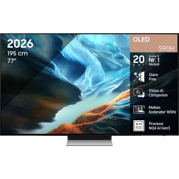 Televizor SAMSUNG OLED 77S90H, 195 cm, Smart, 4K Ultra HD, 165 Hz, Clasa E (Model 2026)