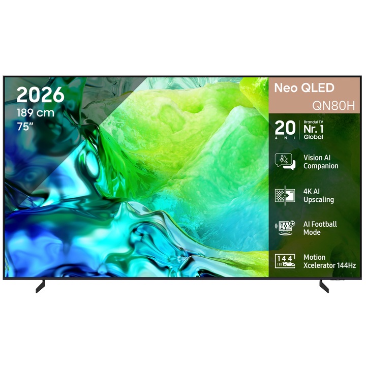 Televizor SAMSUNG MiniLED Neo QLED 75QN80H, 189 cm, Smart, 4K Ultra HD, 144 Hz, Clasa E (Model 2026)