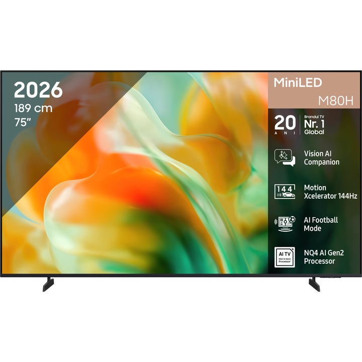 Televizor SAMSUNG MiniLED 75M80H, 189 cm, Smart, 4K Ultra HD, 144 Hz, Clasa D (Model 2026)