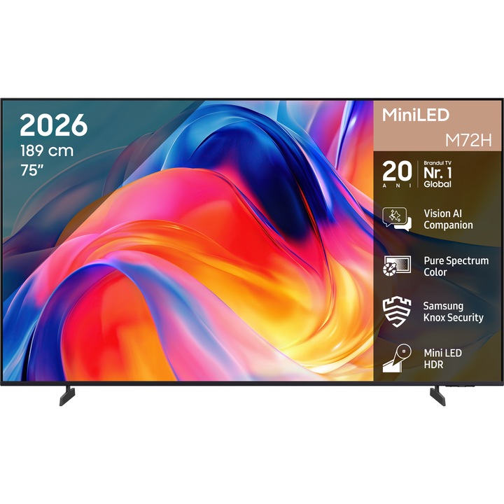 Televizor SAMSUNG MiniLED 75M72H, 189 cm, Smart, 4K Ultra HD, Clasa F (Model 2026)
