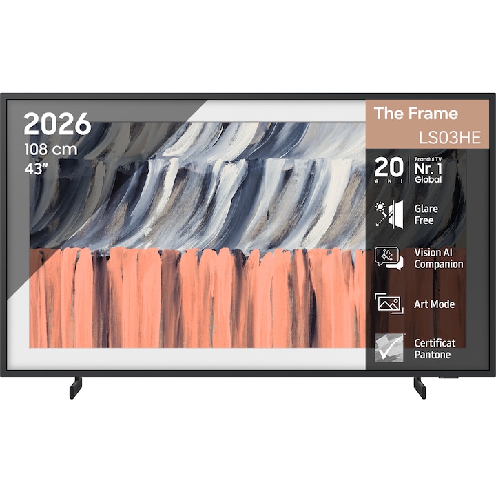 Телевизор SAMSUNG QLED The Frame 43LS03H, 43" (108 см), Smart, 4K Ultra HD, Клас F (Модел 2025)