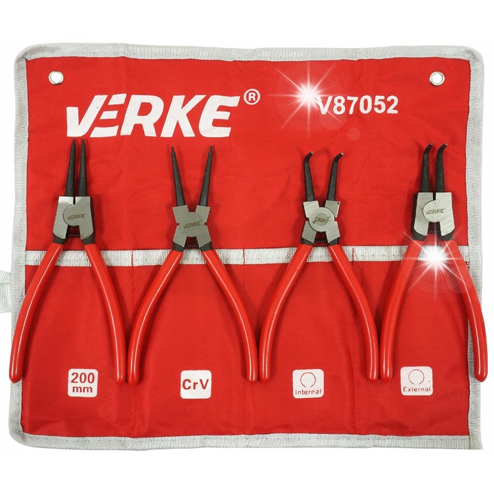 Verke 200mm Seeger gyűrű fogó készlet, 4 darabos, többszínű
