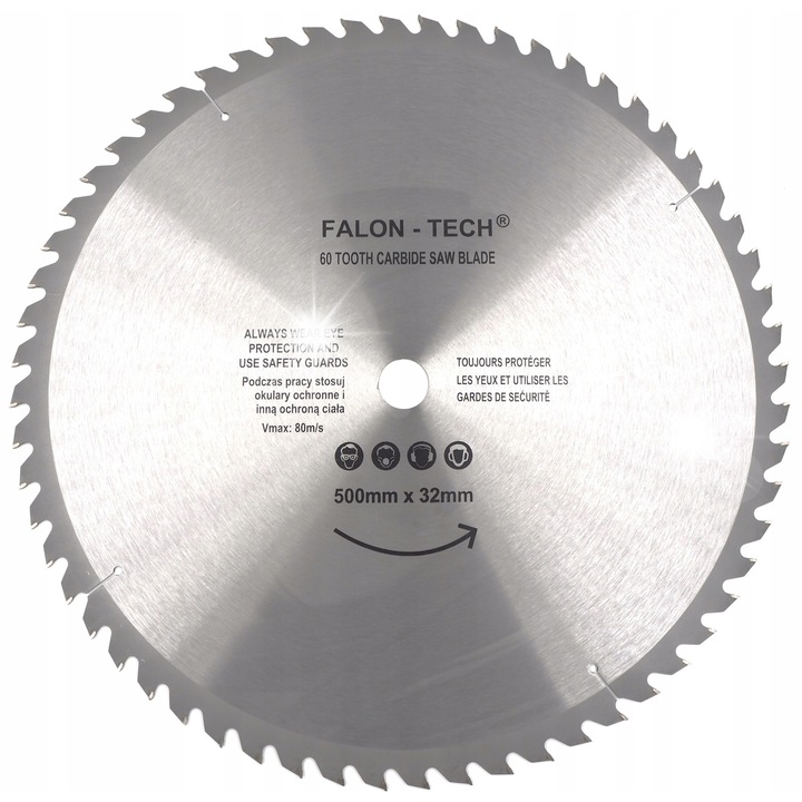 Falon-Tech fa vágótárcsa 500x32mm 60T, precíz vágásokhoz, ellenálló acélból