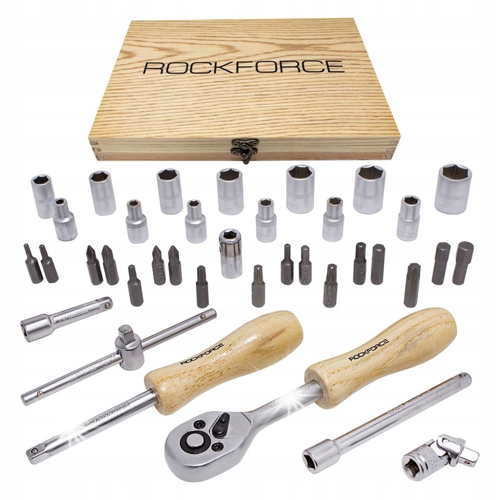 ROCKFORCE 1/4" 38 részes dugókulcs készlet, króm-vanádium acélból, hordtáskával