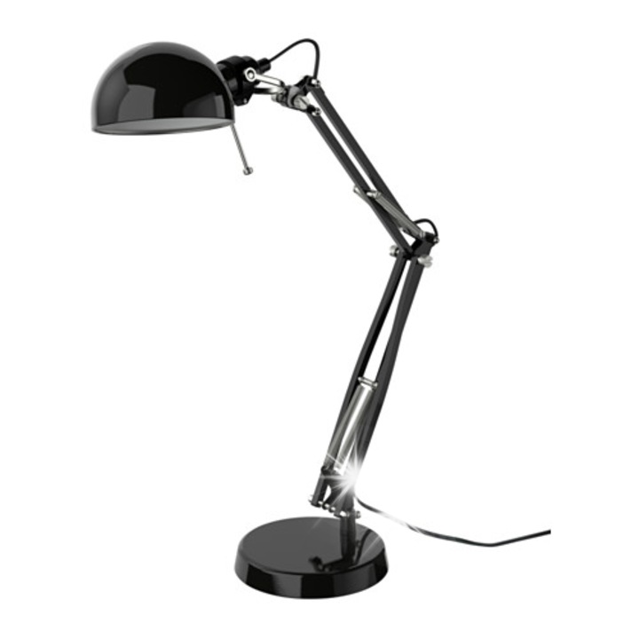 IKEA FORSA asztali lámpa, 35cm, fekete, állítható, 40W, 1.8m kábel