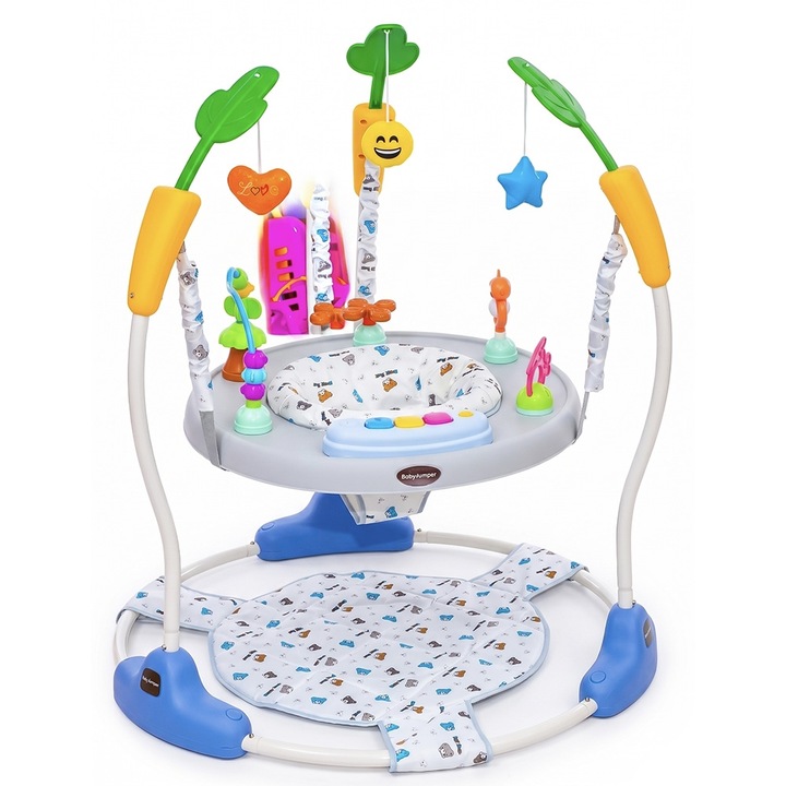 Saritor pentru copii 2 in 1 cu Centru de Activitati, Baby Jumper Interactiv, Scaun Rotativ 360°, Inaltime Ajustabila, Lumini si Sunete, Multicolor, 6 luni+