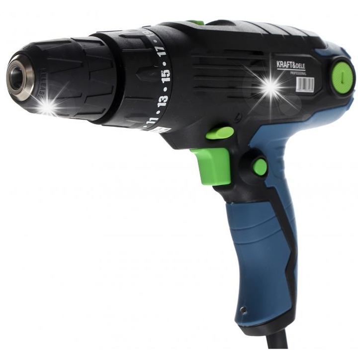 Wkretarko-wiertarka KD1673, 880W, 230V, 2 viteze, LED, 10mm, set complet