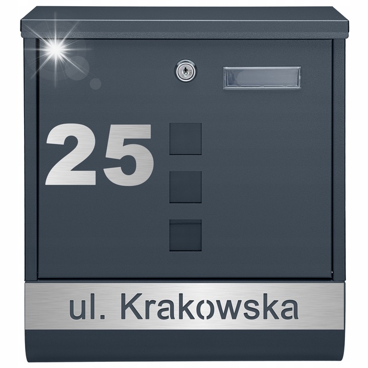 M-TEC Classic személyre szabott postaláda, antracit, 34x30x9,5cm, 3 betekintőnyílással, szerelőkészlettel együtt