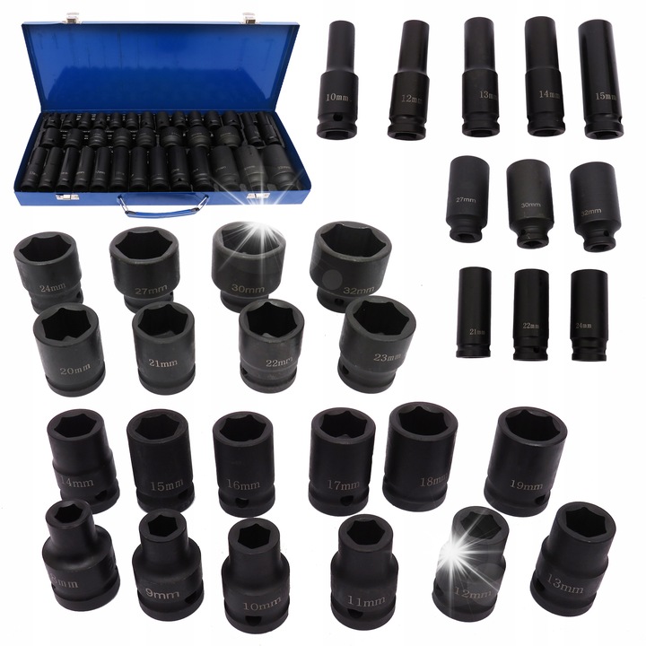 Ütvecsavarozó dugókulcs készlet, Falon Tech, 35 darab, 8-32mm, CRV, hossz 38x78mm