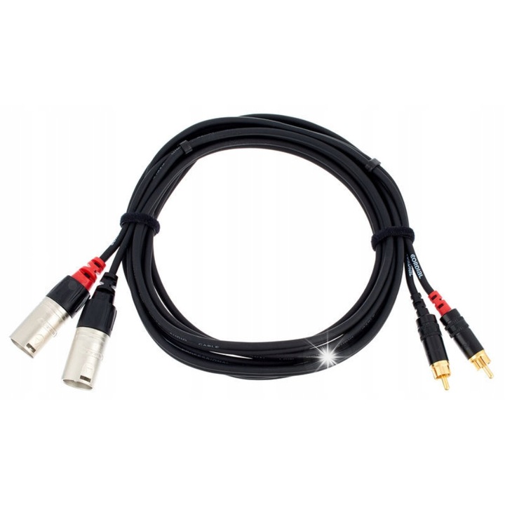 Cordial CFU 3 MC, audio kábel 2x RCA - XLR, 3m, fekete, aranyozott csatlakozók