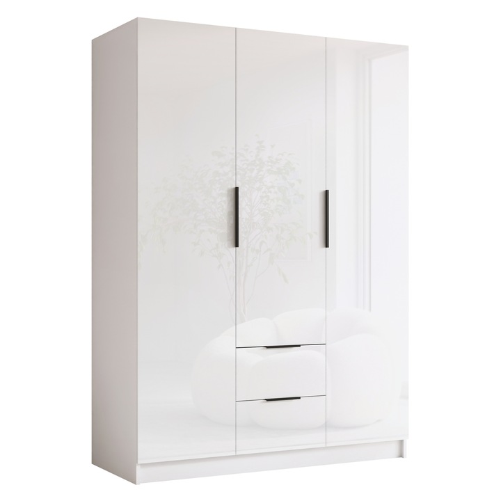 Dulap 3 usi Cumair I 150, MIRJAN24, alb / alb lucios + negru, 60x150x216 cm