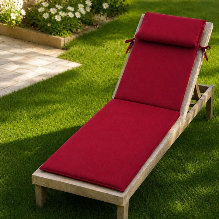 Saltea sezlong gradina pliabila, 60x190 cm, cu perna reglabila si husa detasabila, Lenjerii Deosebite, Bordo