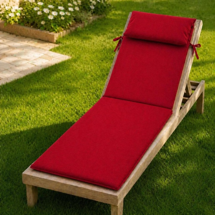 Saltea sezlong gradina pliabila, 60x190 cm, cu perna reglabila si husa detasabila, Lenjerii Deosebite, Rosu