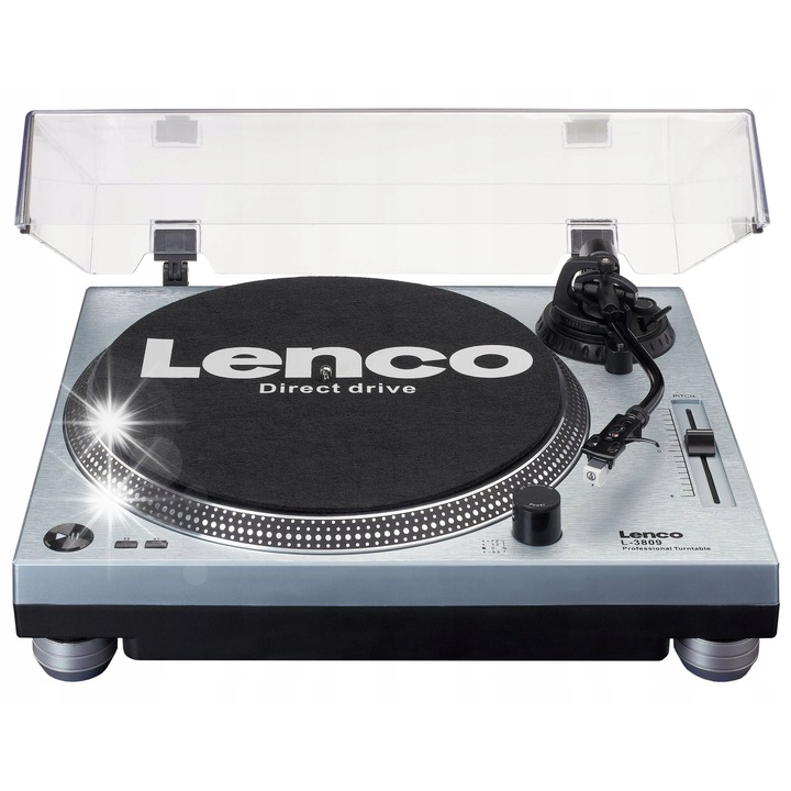 Грамофон Lenco L-3809ME, ръчен, 33 1/3 RPM и 45 RPM, USB, 415x150x333mm, сребрист