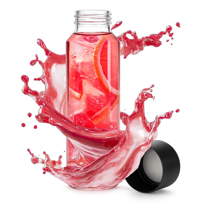 Цилиндрична стъклена бутилка, AquaCyl, 0.8L, черна пластмасова капачка, бутилка за многократна употреба за вода и сокове, модерен и тънък дизайн, издръжлива, 6.5x29.5 см, защита на околната среда, без BPA, прозрачна