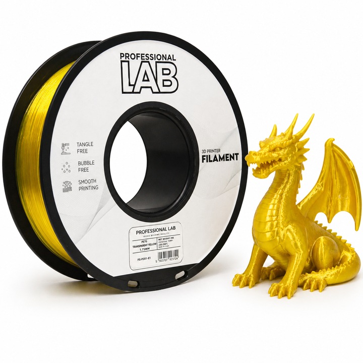 PETG filament 3D nyomtatóhoz, Professional LAB, 1 kg, 1.75 mm, átlátszó sárga