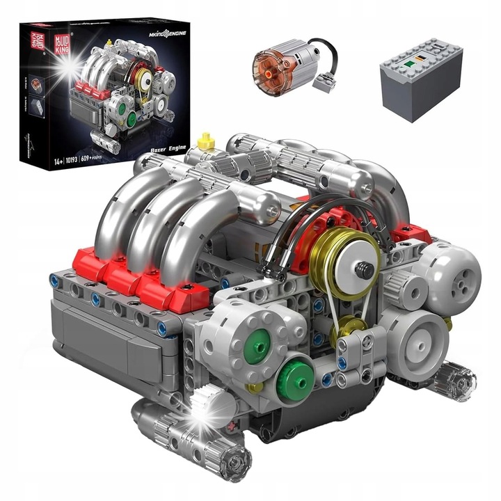Set de constructie Mould King 10193 - model motor Boxer, 609 piese, 18,1x13,9x12,3cm, electric