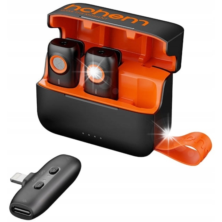 Hohem MIC-01 vezeték nélküli mikrofon, 2 adó + vevő szett, USB-C, 48 kHz, kompakt, töltőtok