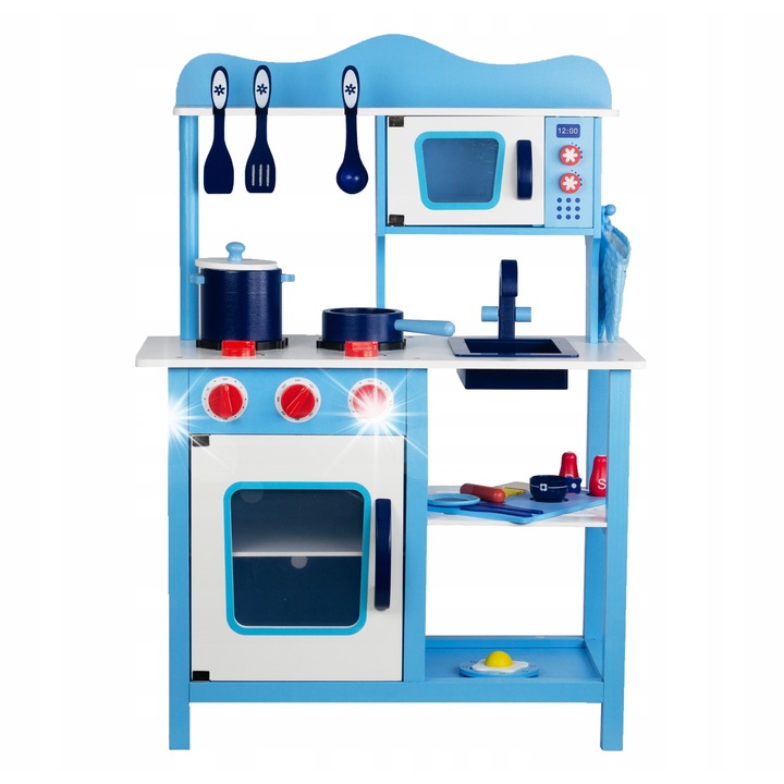 Bucatarie din lemn pentru copii TG, albastra, set cu accesorii, 82x60x30cm