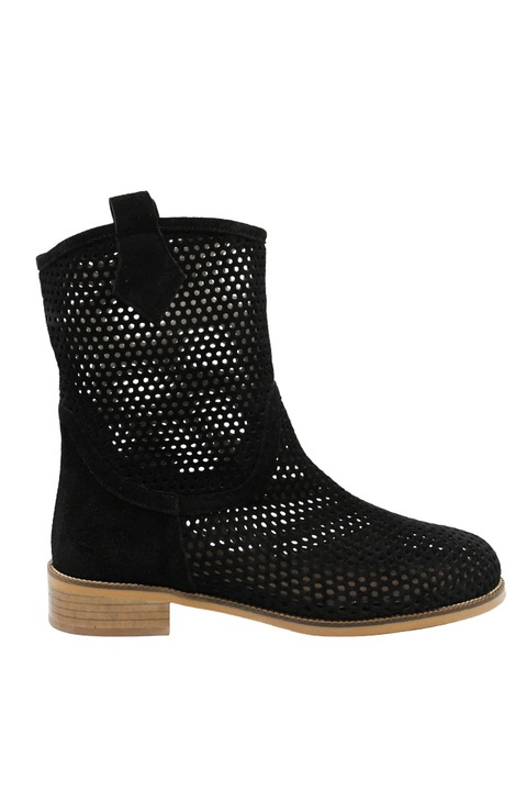 Ghete de vara Dogati negre perforate din piele intoarsa MIR3952, Negru