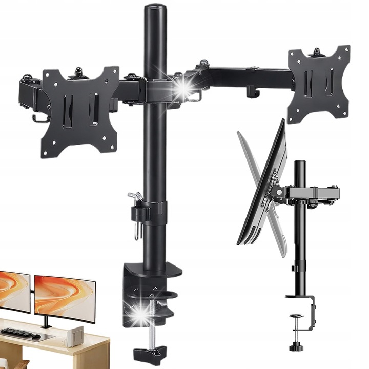 Kettős monitortartó 13-30", Bedee, VESA 75/100, fekete, 400x430mm