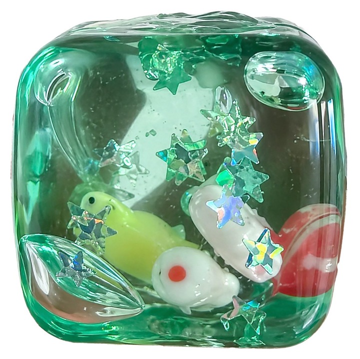 Cub Fidget 3D, Flippy, Model Cub de Gheata Scoici, Jucarie Antistres pentru Copii/Adulti, Comprimabil cu Revenire Lenta, 3x3x3 cm, Turcoaz/Verde