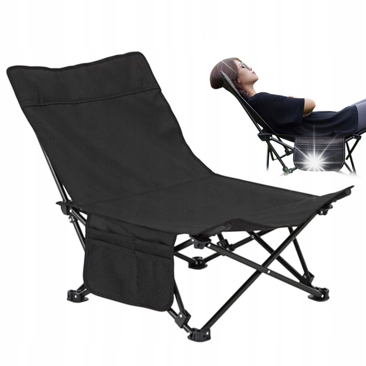 Scaun pliabil Bedee, negru, 130 kg, dimensiuni 67x52cm, cu suport pentru obiecte personale