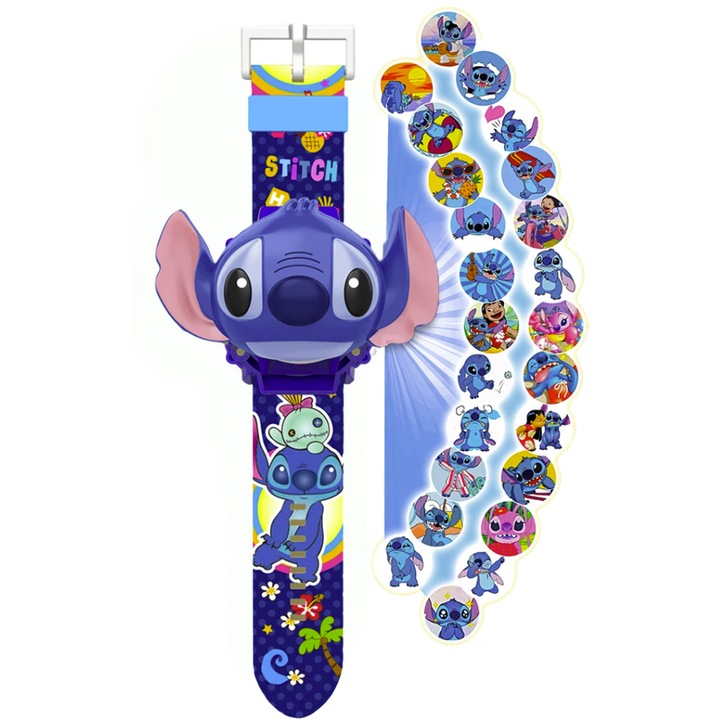 Ceas pentru copii cu proiector, Stitch