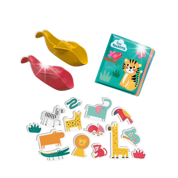 Set jucarii de baie SES, carte de baie cu 8 pagini, 14 figurine din spuma, 2 barci, 30x20cm