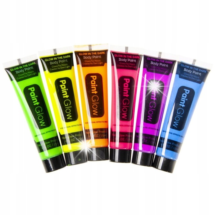 Vopsea pentru fata Paint Glow, neon, 6x25ml, straluceste in intuneric sub lumina UV, 10x3x2cm