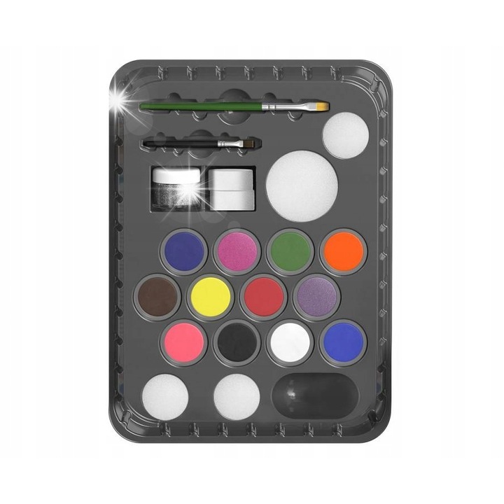 Set 12 culori vopsea pentru fata si corp Snazaroo, ideal pentru petreceri, multicolor, 2,1g fiecare, include 6 bureti si 2 pensule