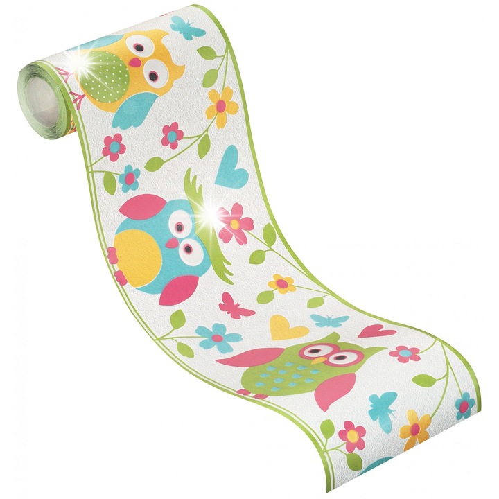 Dekoratív szegély baglyokkal 459203, többszínű, 16cm x 5m, szett gyerekszobába