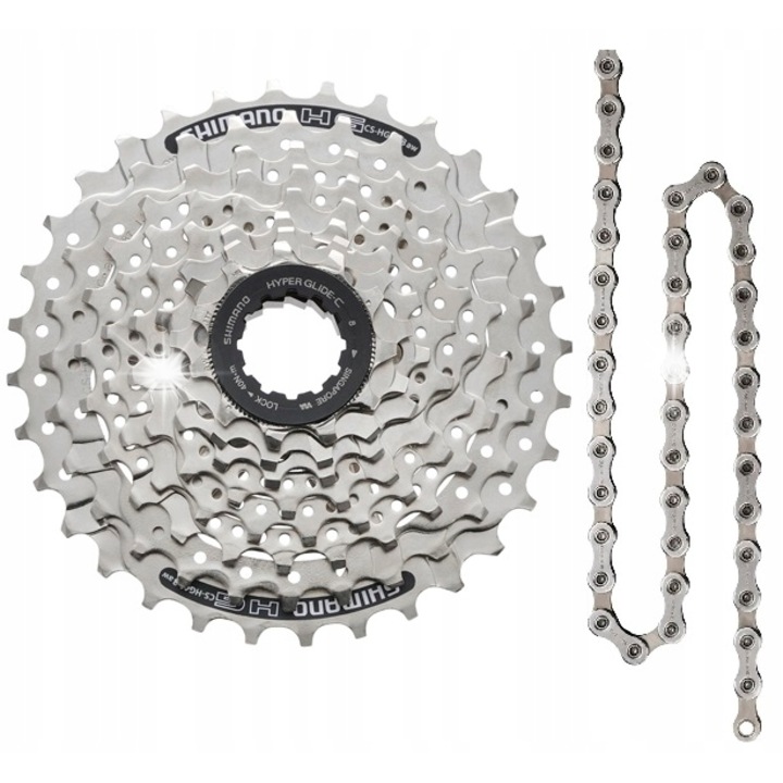Set pinioane Shimano HG41 8rz 11-30 cu lant HG40, argintiu
