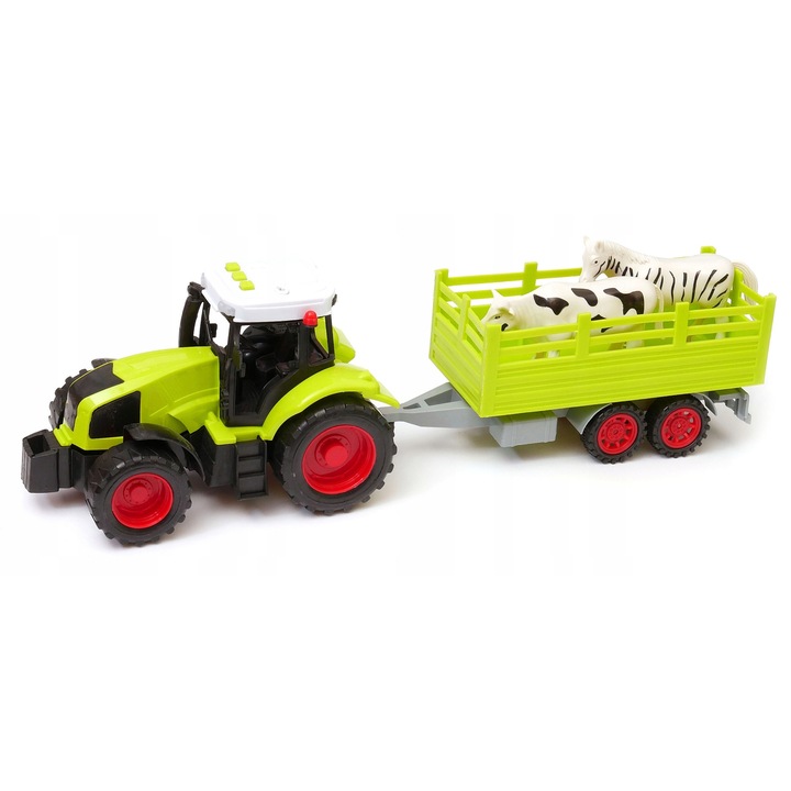 Tractor cu remorca Dromader, set complet cu sunet si lumini, animale, multicolor