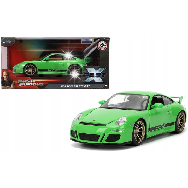 Jada Toys Szybci és dühösek Porsche 911 GT3 kisautó, 1:24, zöld, 20cm