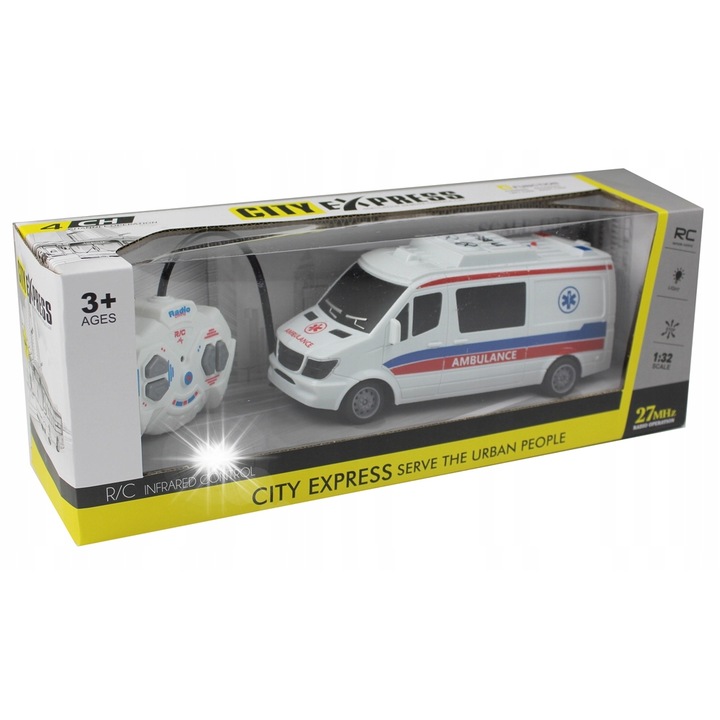Madej Mentőautó R/C 1:32, 35x10x13cm, fénnyel, 3+ éveseknek