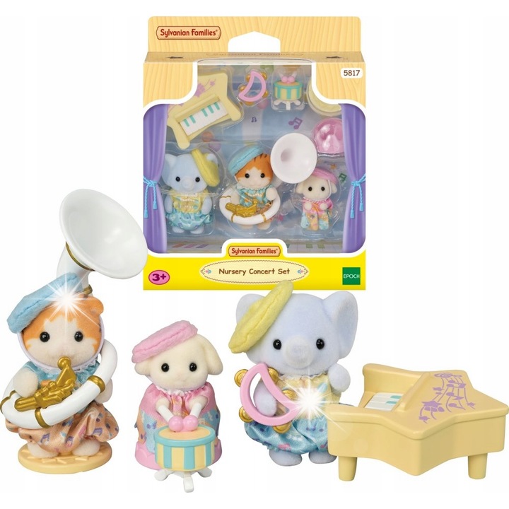 Фигурка Sylvanian Families, комплект концерт, тигър, слон, овца, пастел, 4см