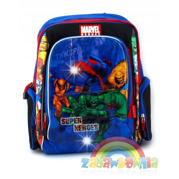 Derform Marvel Super Heroes iskolatáska, többszínű, 39x30x17cm, megerősített háttal és állítható pántokkal