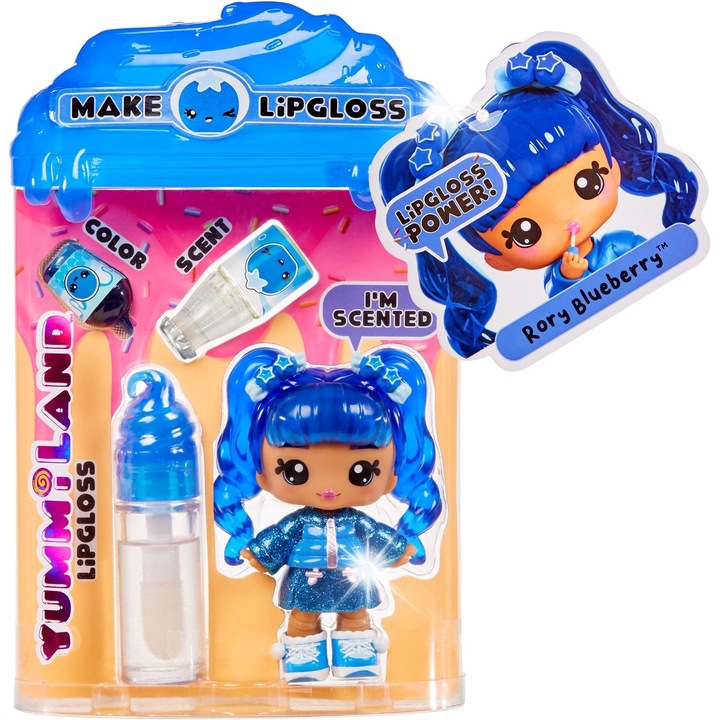 Yummiland babakészlet, Rory Blueberry, szájfénnyel, testreszabható színekkel és ízekkel, kék