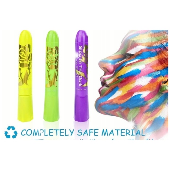 Crema de machiaj pentru fata si corp, NEON UV, set 6 bucati, multicolor