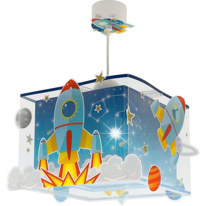 Lampa suspendata Dalber, model Rakieta, multicolor, 1 punct, dimensiuni 24x24cm, inaltime ajustabila 30-65cm