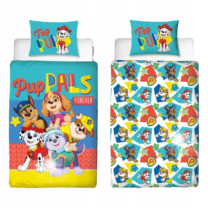 Set lenjerie pat 140x200cm, Aymax, Psi Patrol, 100% poliester, culori vii