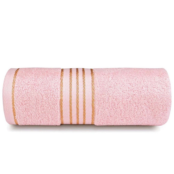 Törölköző Tiwano 70x140 világos rózsaszín arany csíkos szegéllyel 500 g/m2