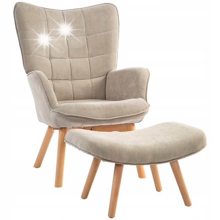 Set fotoliu cu pufa, Homcom, confortabil, gri, 72D x 80S x 101W cm, 65S x 43G x 38W cm